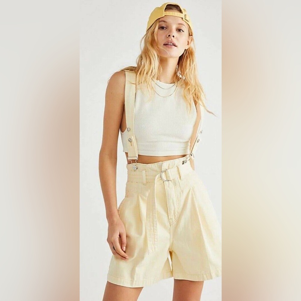 REVOLVE X FREE PEOPLE Cotton Short Overall Shortalls Sunlit Butter yellow NWT 29